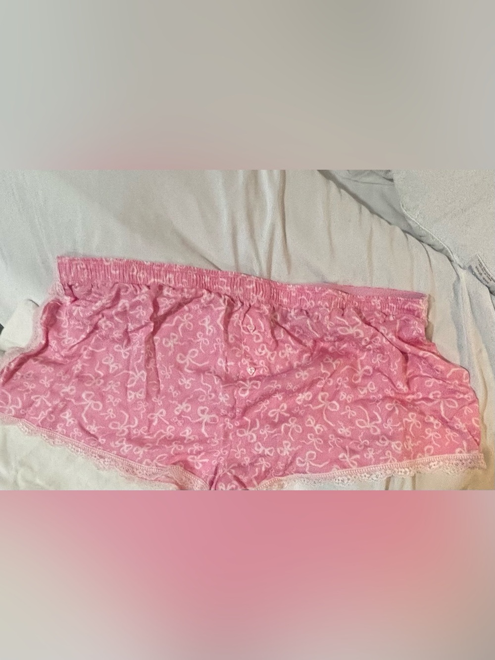 LoveShackFancy + VS Pink Bow-Print Lace-Trim Lounge Shorts